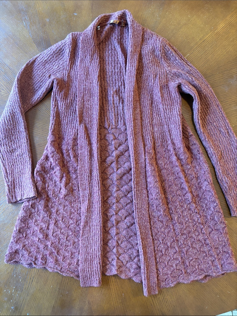 Cozy Open-Front Cable Knit longline Cardigan Sweater Rust Autumn Color size M